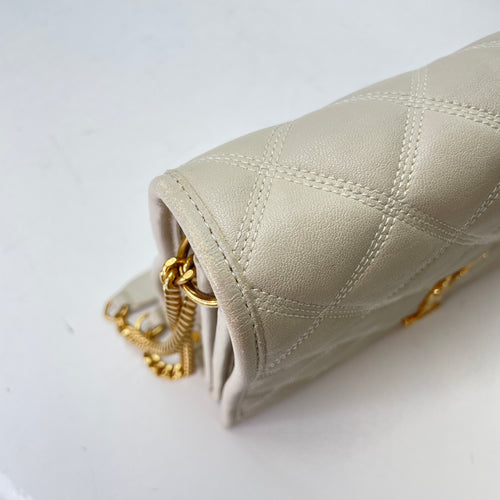 Becky Cream Shoulder Bag in Calfskin, Gold hardware