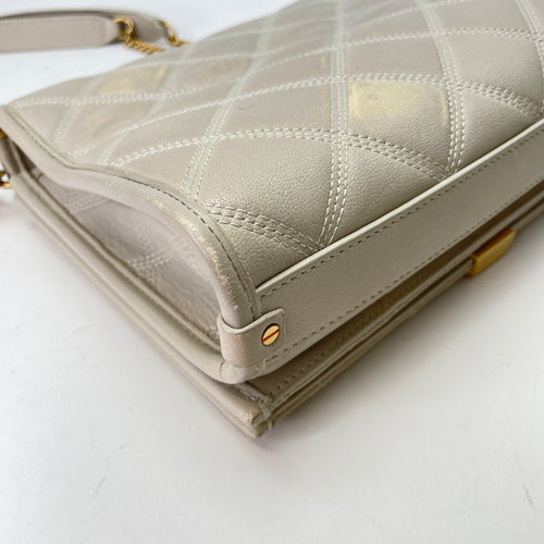 Becky Cream Shoulder Bag in Calfskin, Gold hardware