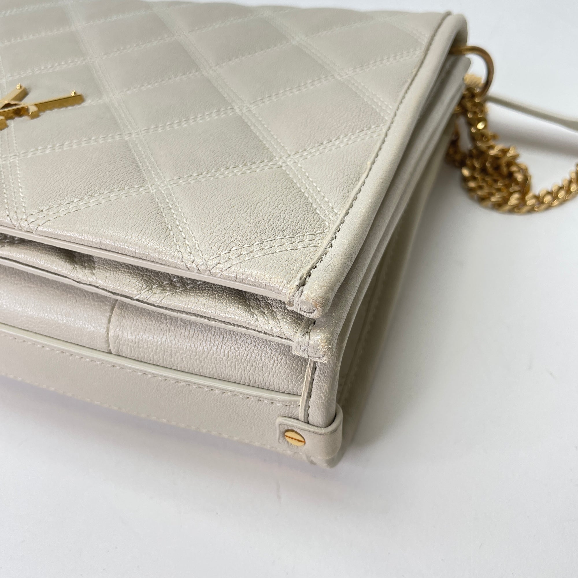 Becky Cream Shoulder Bag in Calfskin, Gold hardware