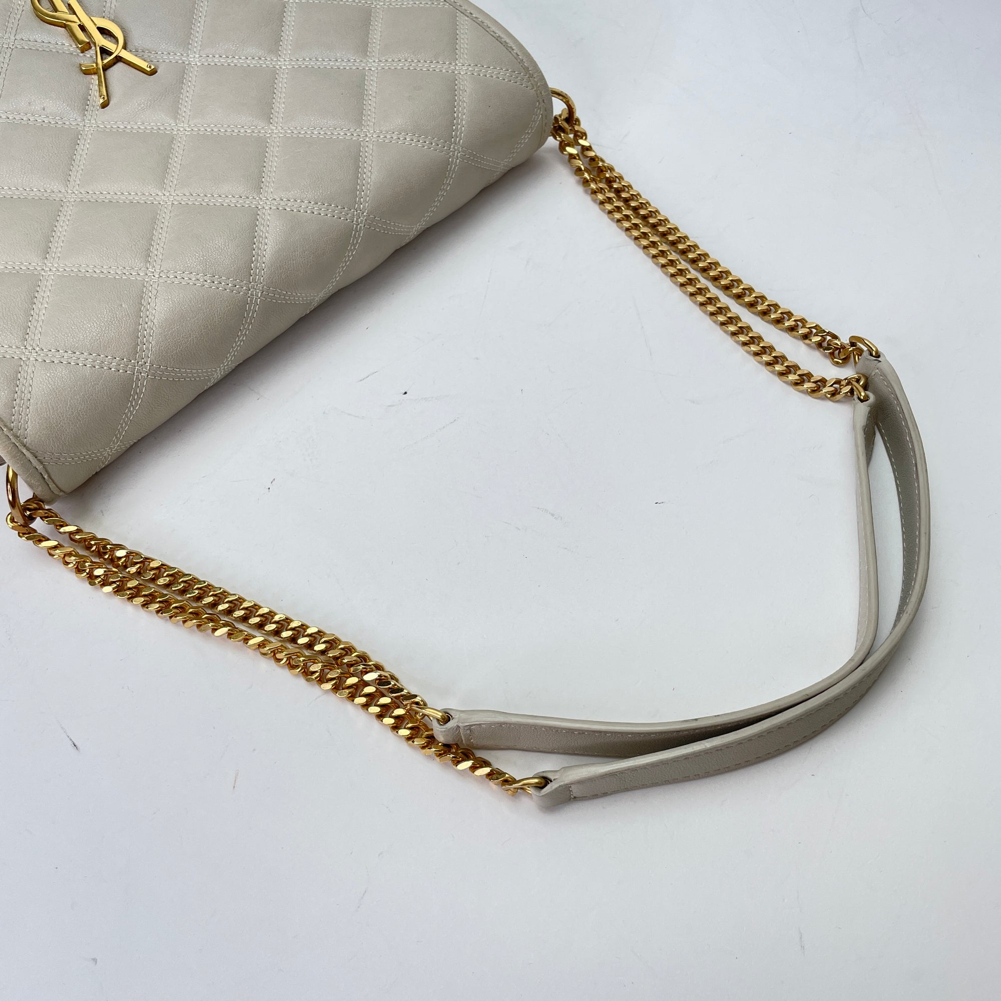 Becky Cream Shoulder Bag in Calfskin, Gold hardware