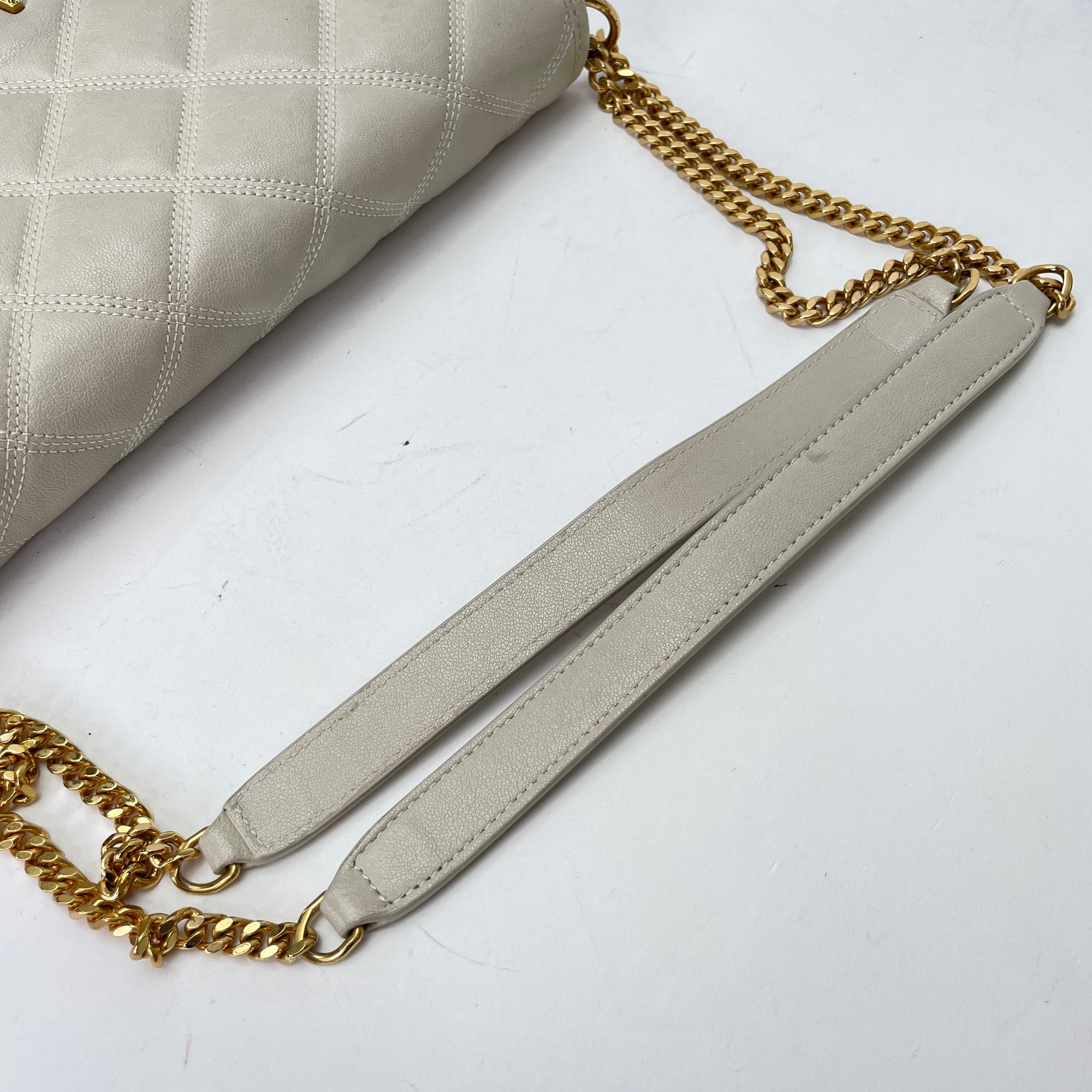 Becky Cream Shoulder Bag in Calfskin, Gold hardware