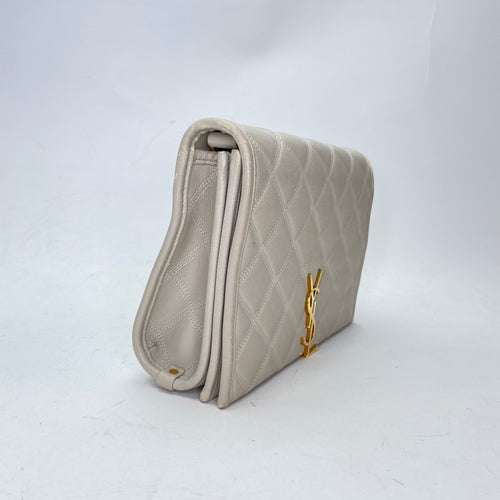 Becky Cream Shoulder Bag in Calfskin, Gold hardware