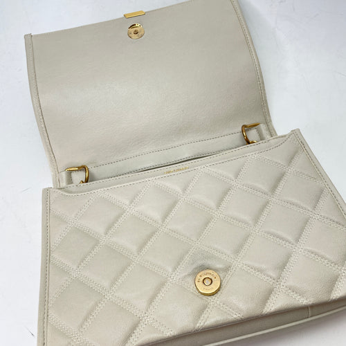 Becky Cream Shoulder Bag in Calfskin, Gold hardware