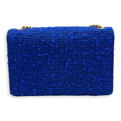 Kate Small Blue Crossbody Bag in Tweed, Gold hardware