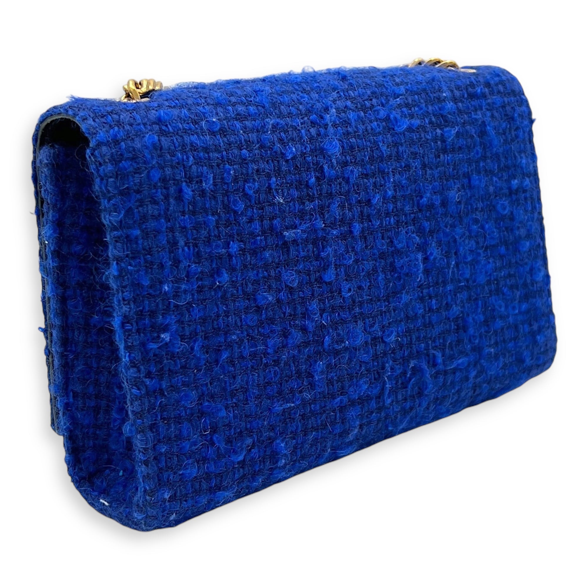 Kate Small Blue Crossbody Bag in Tweed, Gold hardware