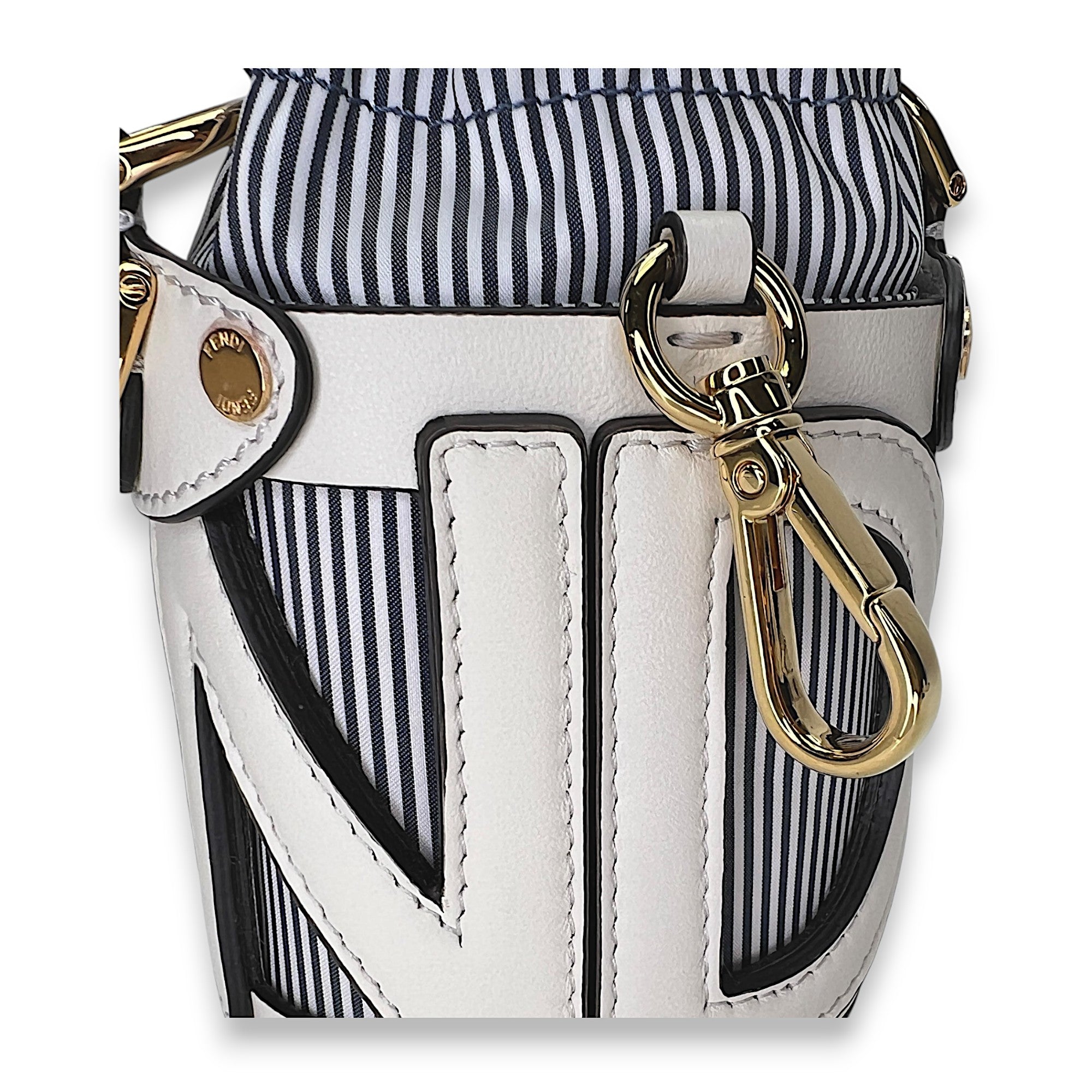 Step Out Nano White Bucket Bag in Calfskin, Gold hardware