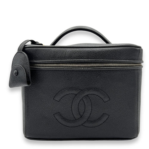 Vanity Top Handle Bag  Black in Caviar Leather , Gold Hardware