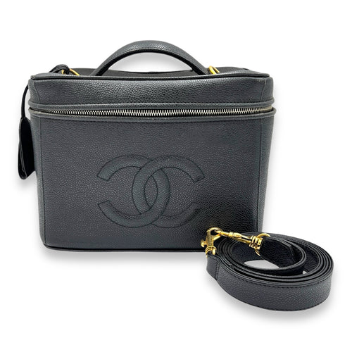 Vanity Top Handle Bag  Black in Caviar Leather , Gold Hardware