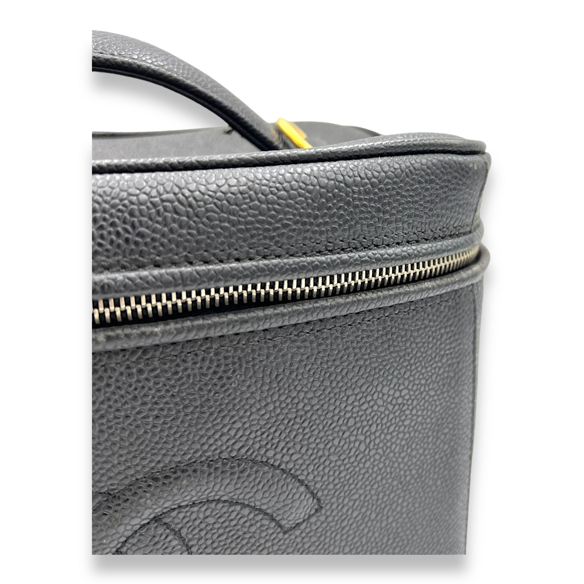 Vanity Top Handle Bag  Black in Caviar Leather , Gold Hardware