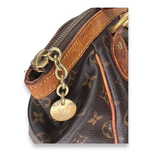 Tivoli PM Brown Top Handle Bag in Monogram Coated Canvas, Gold hardware