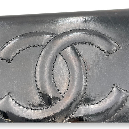 CC Wallet On Chain Black in Patent Leather, Silver hardware