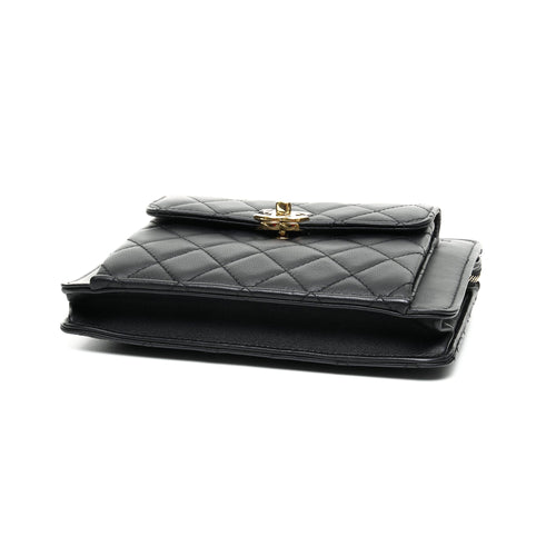 Trendy Front Pocket Black Crossbody Bag in Lambskin, Mixed hardware