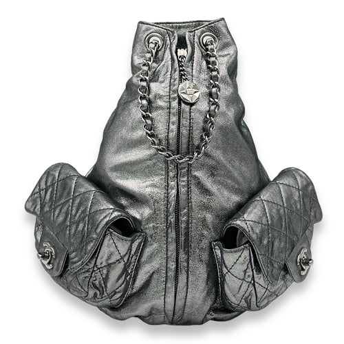 Is Back Silver Backpack in Iridescent Calfskin, Silver hardware