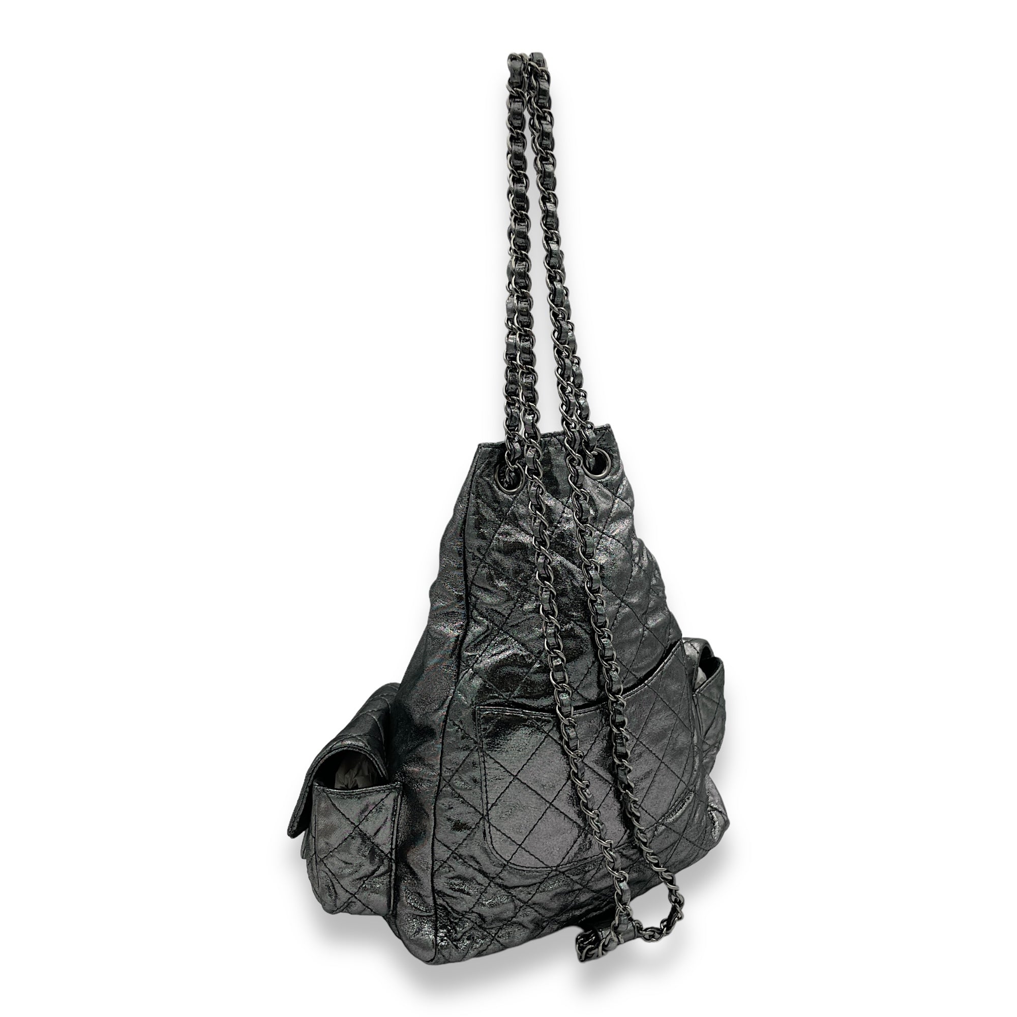 Is Back Silver Backpack in Iridescent Calfskin, Silver hardware