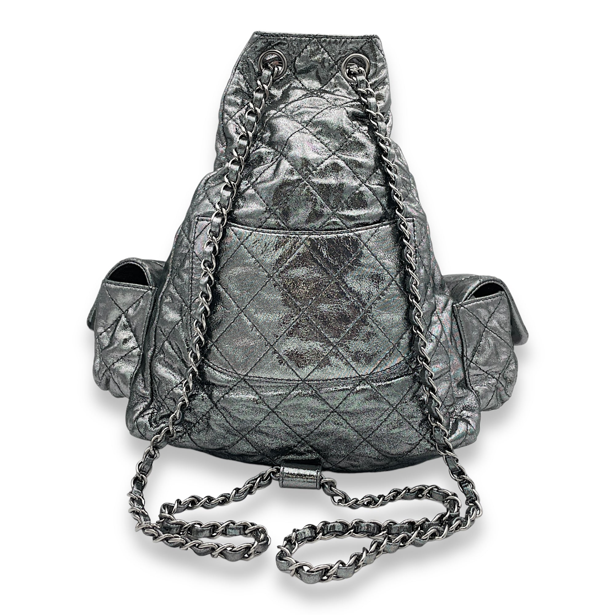 Is Back Silver Backpack in Iridescent Calfskin, Silver hardware