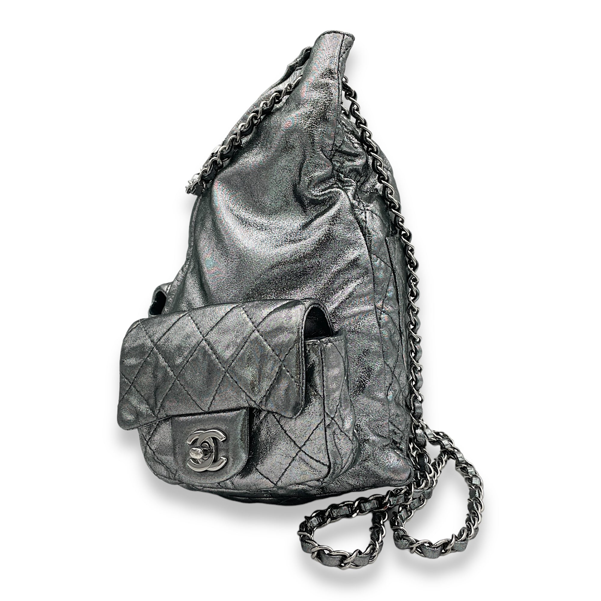 Is Back Silver Backpack in Iridescent Calfskin, Silver hardware