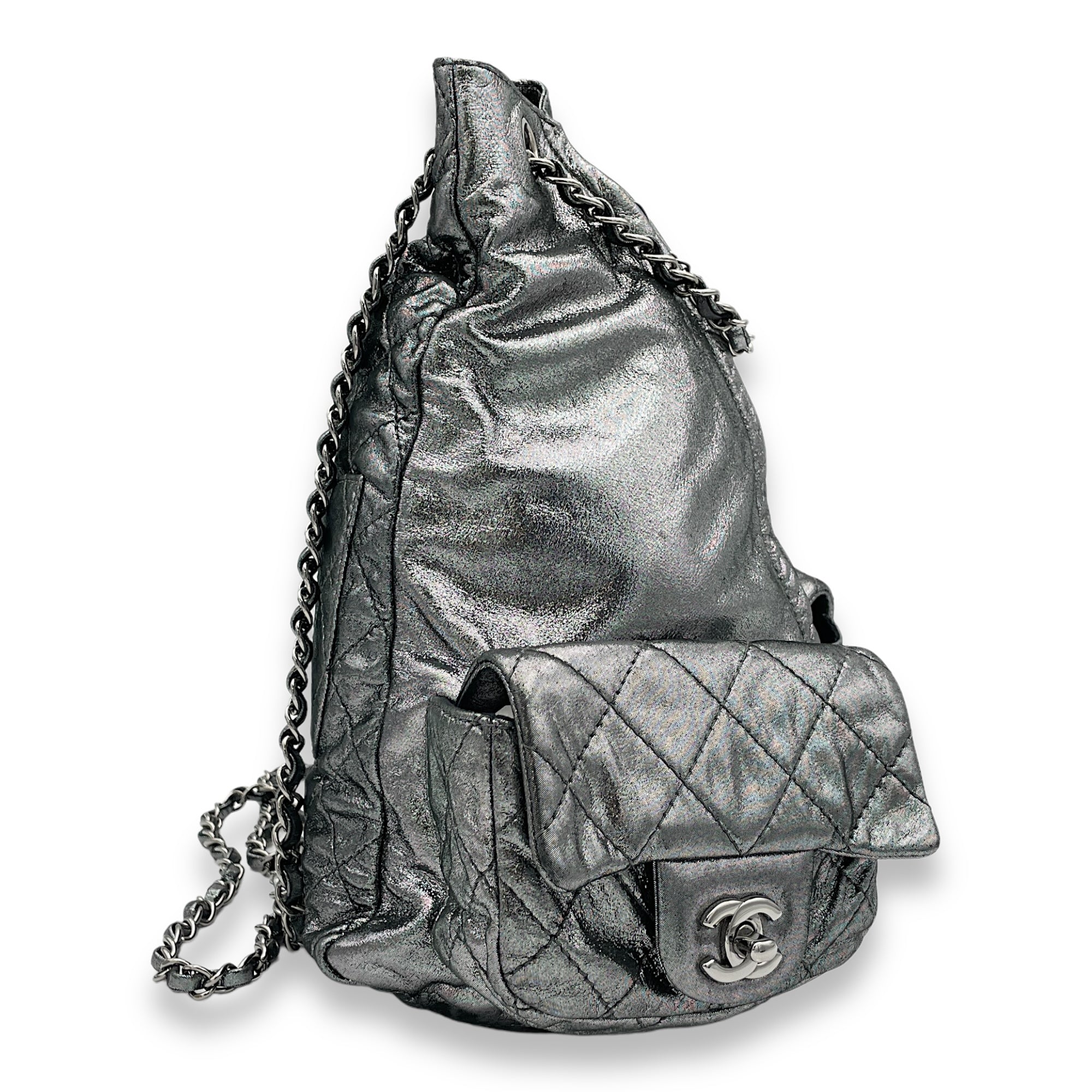 Is Back Silver Backpack in Iridescent Calfskin, Silver hardware