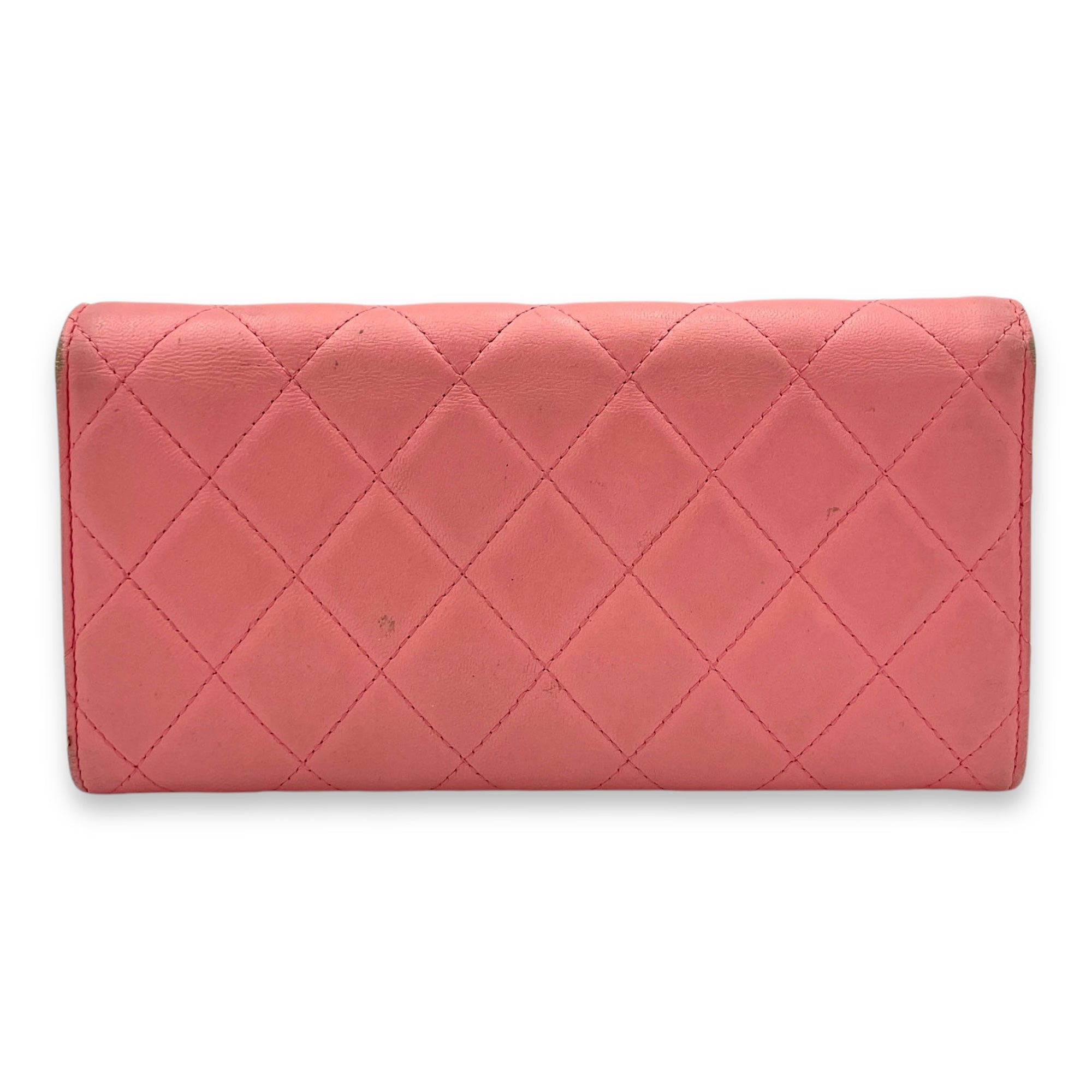 CC Quilted Flap Pink Wallet in Lambskin, Silver hardware