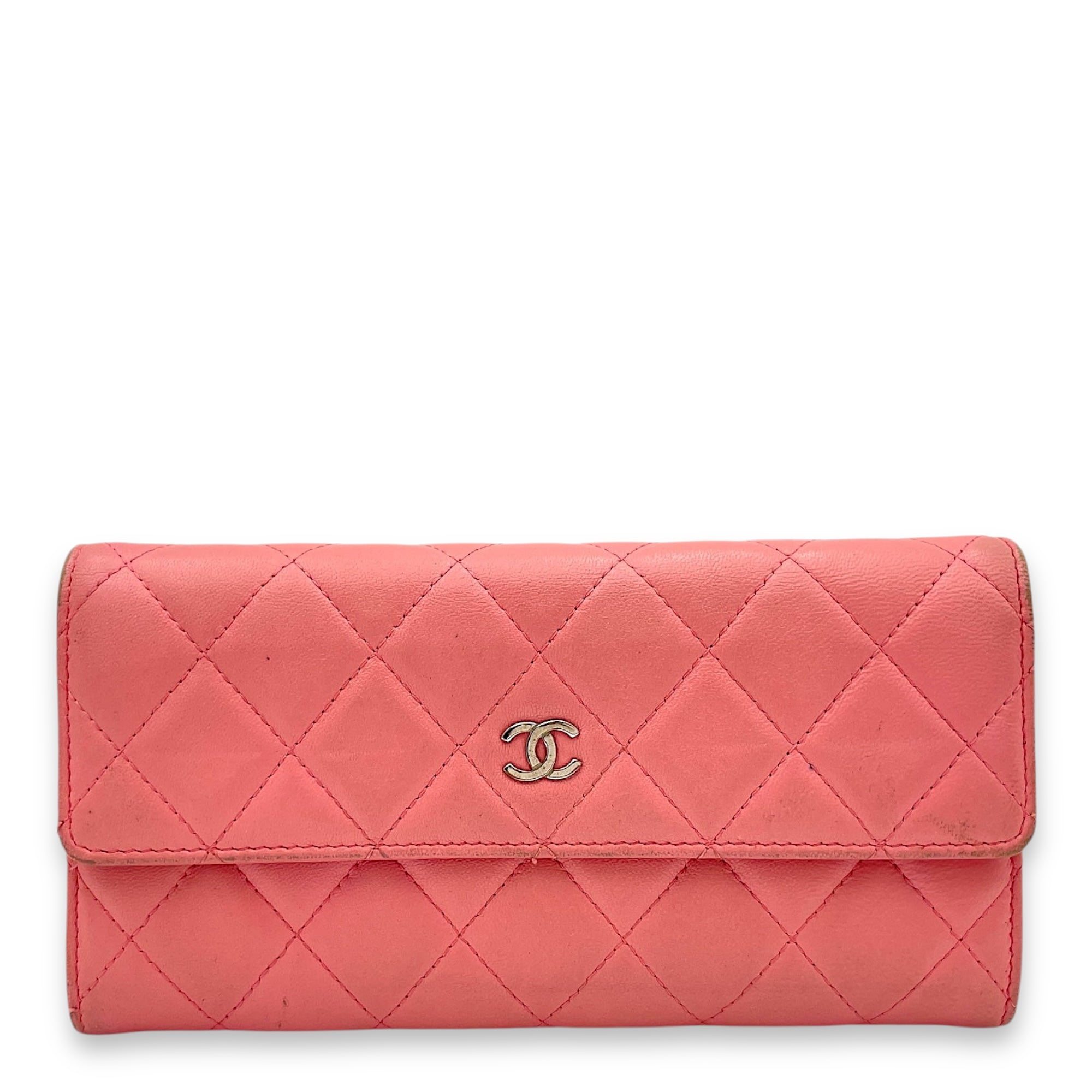 CC Quilted Flap Pink Wallet in Lambskin, Silver hardware