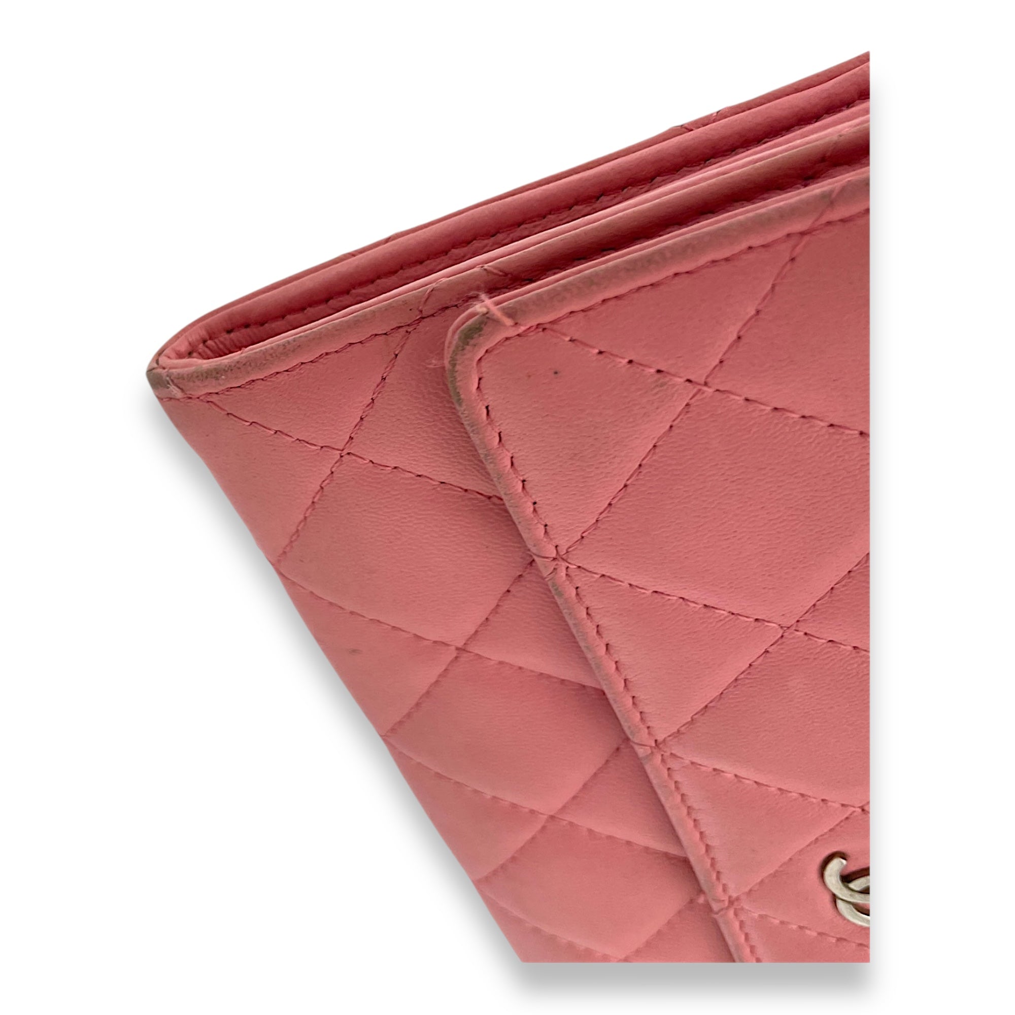 CC Quilted Flap Pink Wallet in Lambskin, Silver hardware