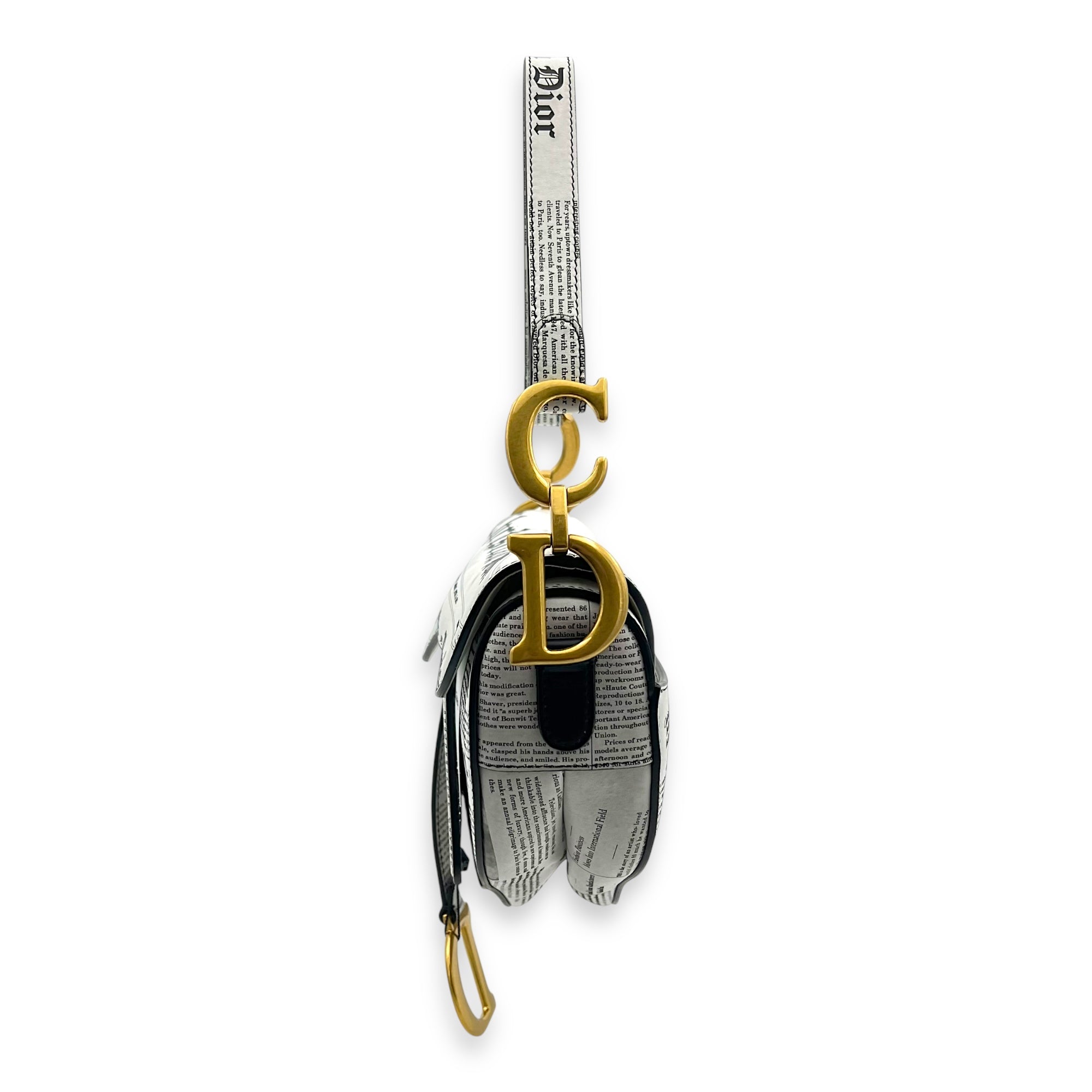 Limited Edition Newspaper Print Saddle Medium With Strap in Calfskin, Gold hardware