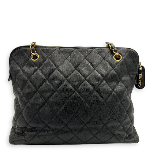 Vintage CC lock Shoulder Bag Black in Caviar Leather, Gold hardware