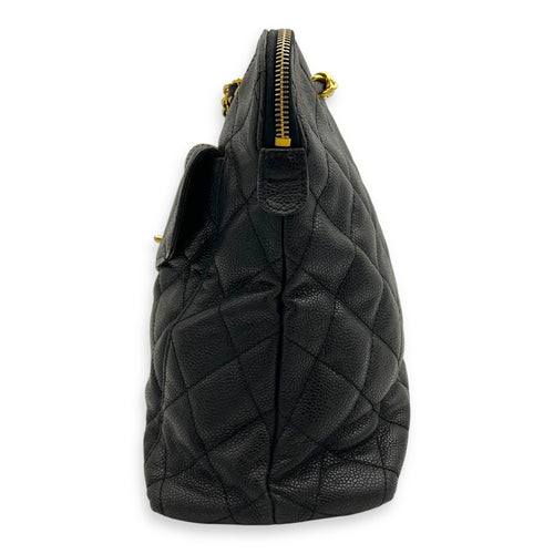 Vintage CC lock Shoulder Bag Black in Caviar Leather, Gold hardware