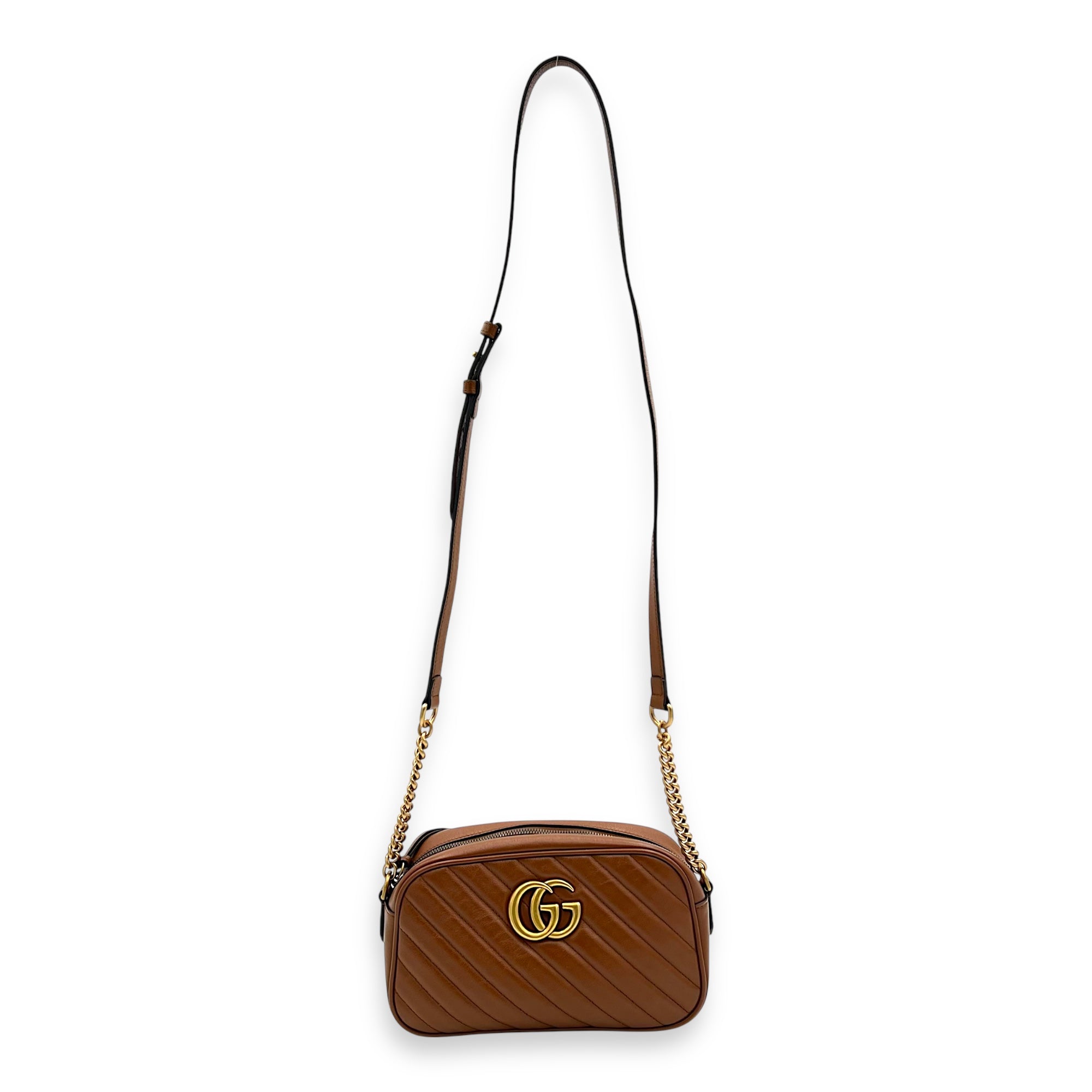 GG Marmont Crossbody Bag Brown in Calfskin, Gold hardware