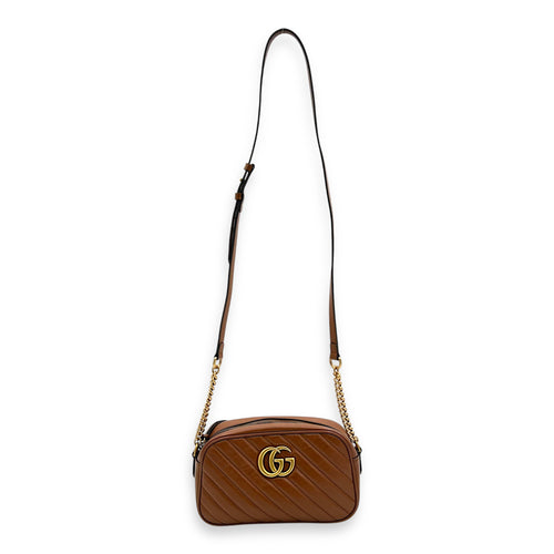 GG Marmont Crossbody Bag Brown in Calfskin, Gold hardware
