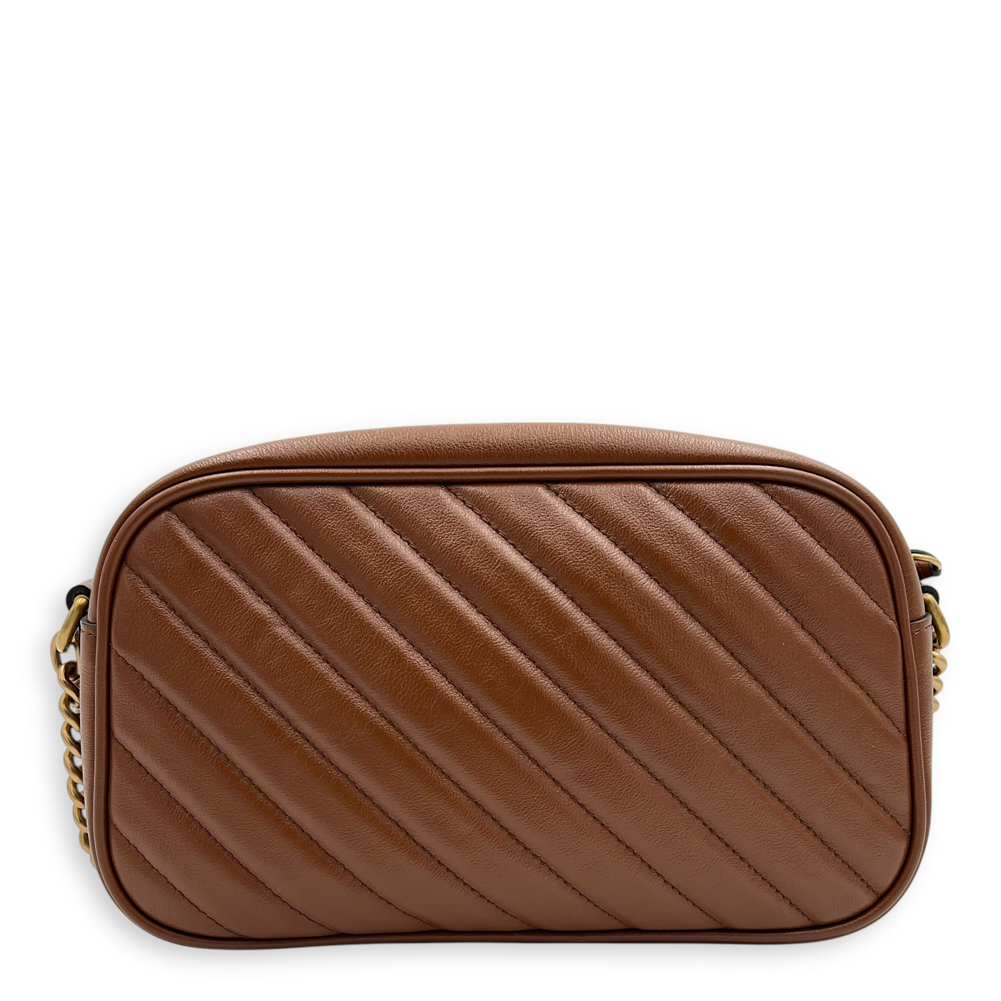 GG Marmont Crossbody Bag Brown in Calfskin, Gold hardware