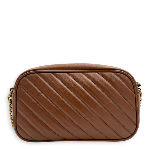 GG Marmont Crossbody Bag Brown in Calfskin, Gold hardware