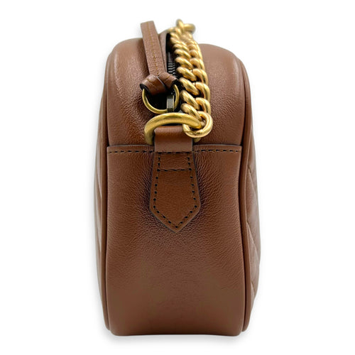 GG Marmont Crossbody Bag Brown in Calfskin, Gold hardware