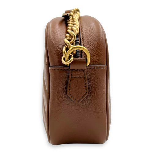 GG Marmont Crossbody Bag Brown in Calfskin, Gold hardware
