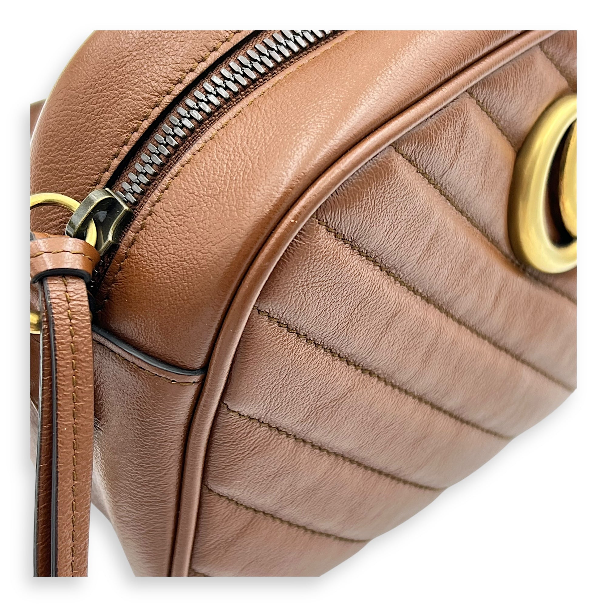GG Marmont Crossbody Bag Brown in Calfskin, Gold hardware