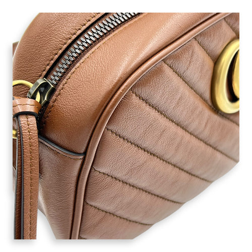 GG Marmont Crossbody Bag Brown in Calfskin, Gold hardware