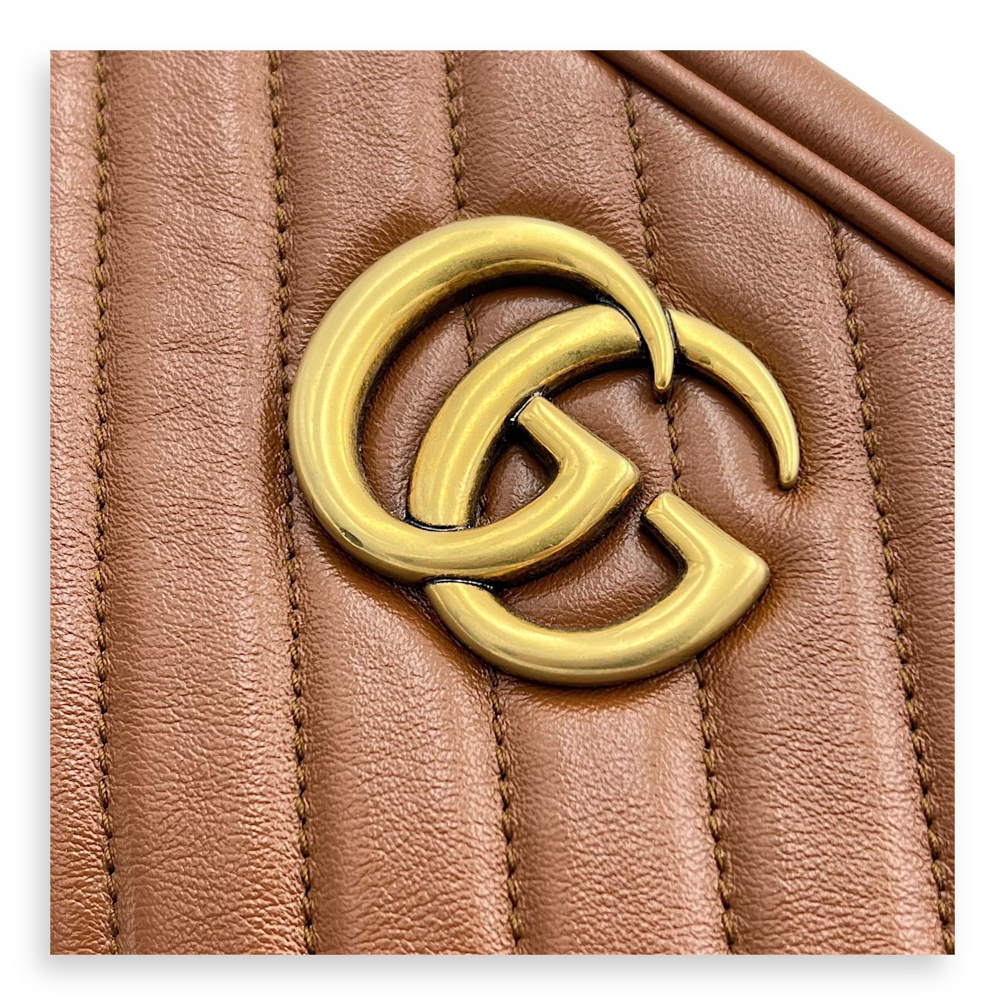 GG Marmont Crossbody Bag Brown in Calfskin, Gold hardware