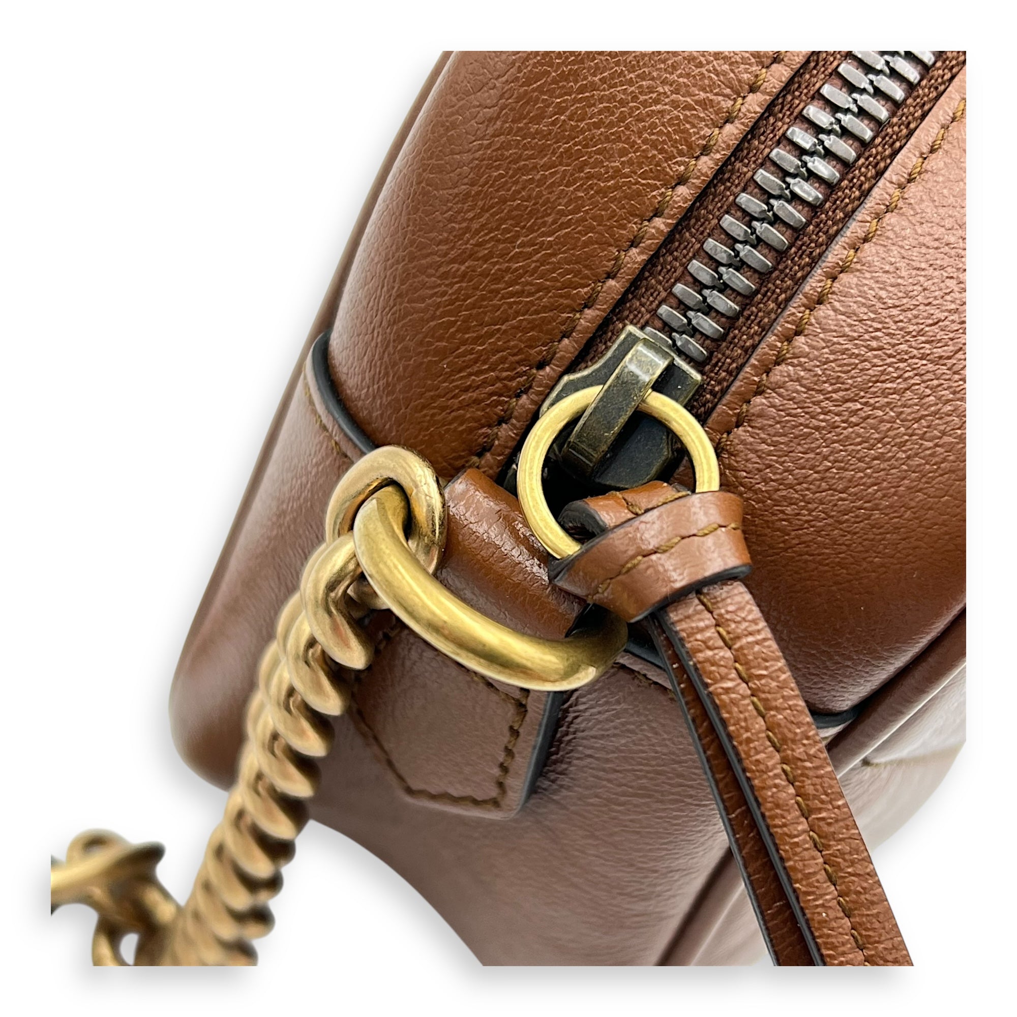 GG Marmont Crossbody Bag Brown in Calfskin, Gold hardware