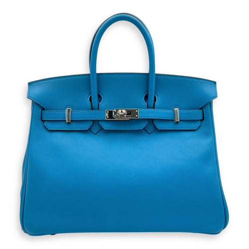 Birkin 25 Blue Zanzibar Top Handle Bag in Swift, Silver hardware