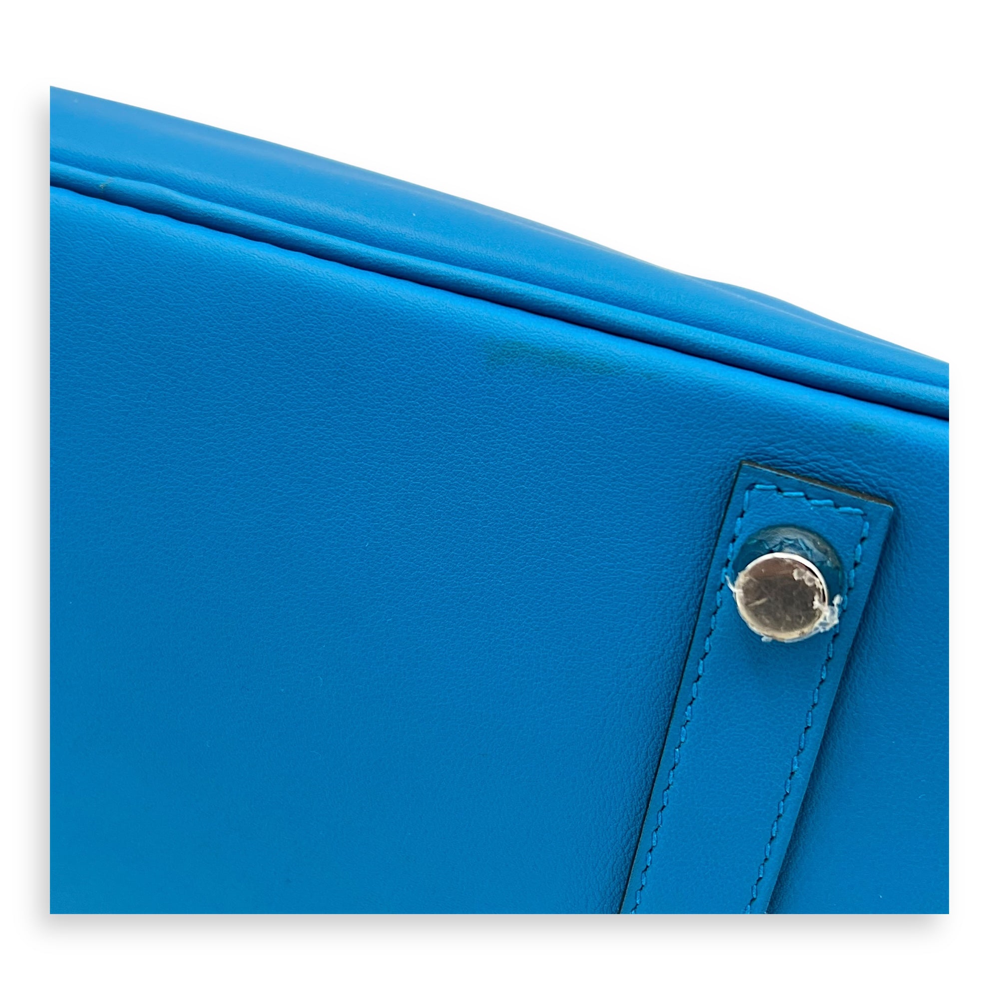 Birkin 25 Blue Zanzibar Top Handle Bag in Swift, Silver hardware