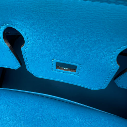 Birkin 25 Blue Zanzibar Top Handle Bag in Swift, Silver hardware