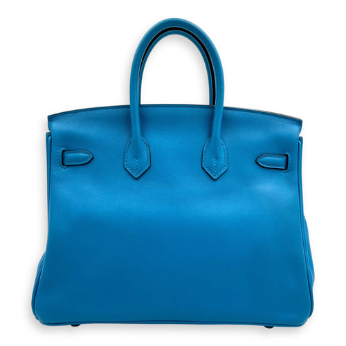 Birkin 25 Blue Zanzibar Top Handle Bag in Swift, Silver hardware