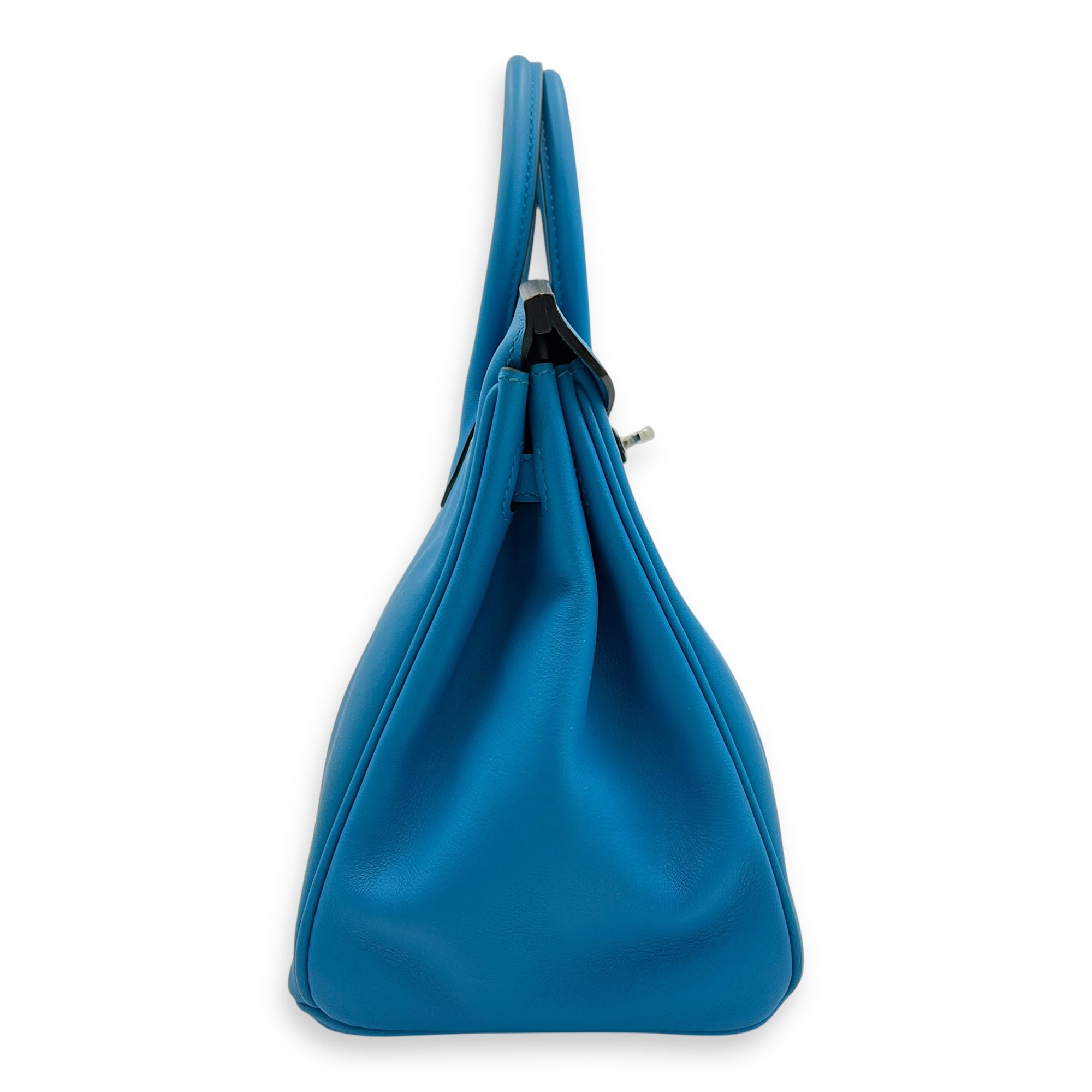 Birkin 25 Blue Zanzibar Top Handle Bag in Swift, Silver hardware