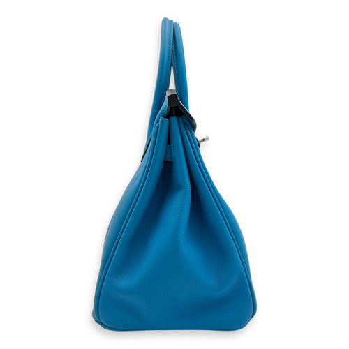 Birkin 25 Blue Zanzibar Top Handle Bag in Swift, Silver hardware