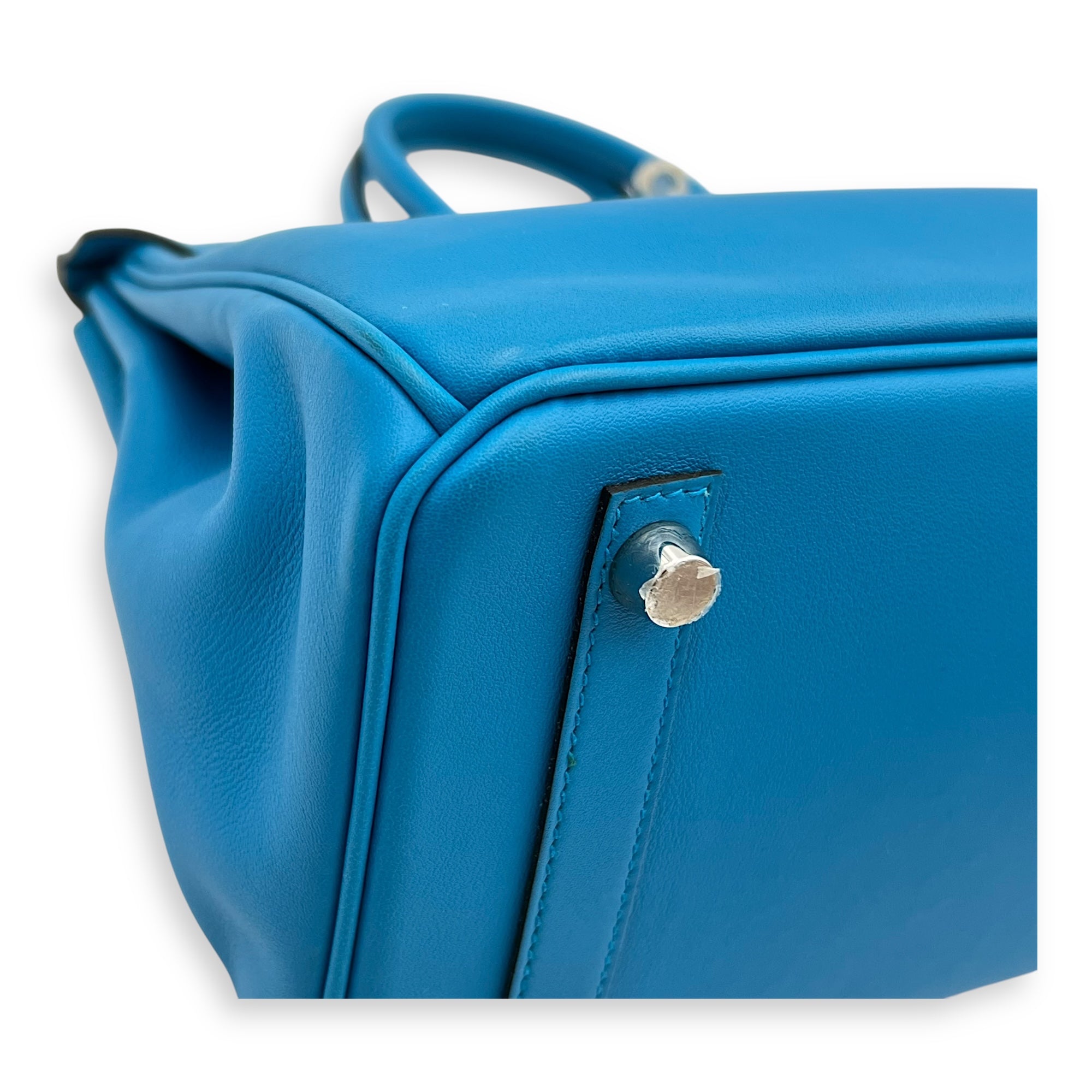 Birkin 25 Blue Zanzibar Top Handle Bag in Swift, Silver hardware