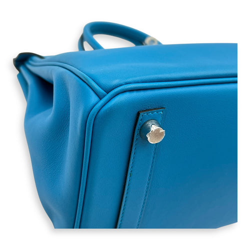 Birkin 25 Blue Zanzibar Top Handle Bag in Swift, Silver hardware