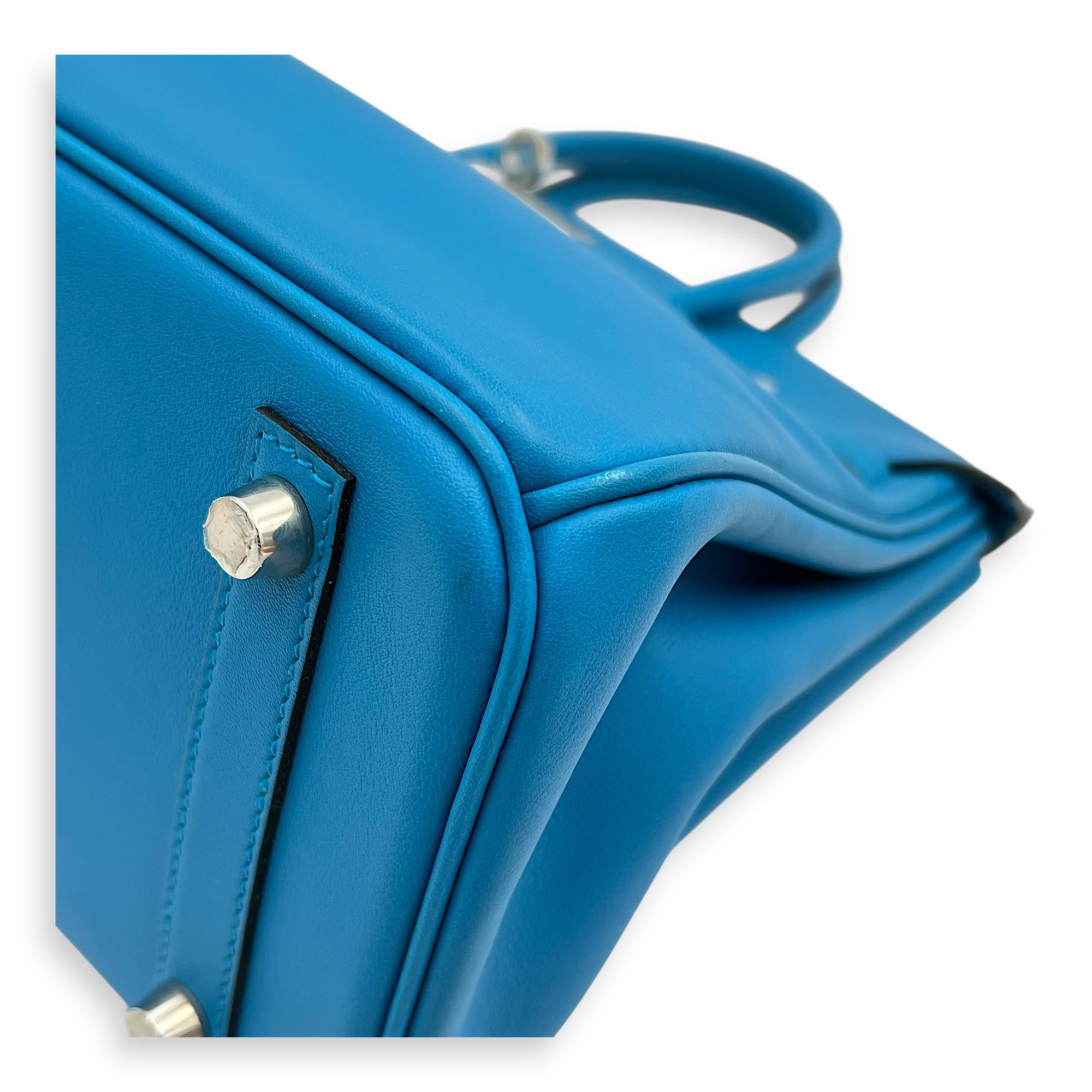 Birkin 25 Blue Zanzibar Top Handle Bag in Swift, Silver hardware