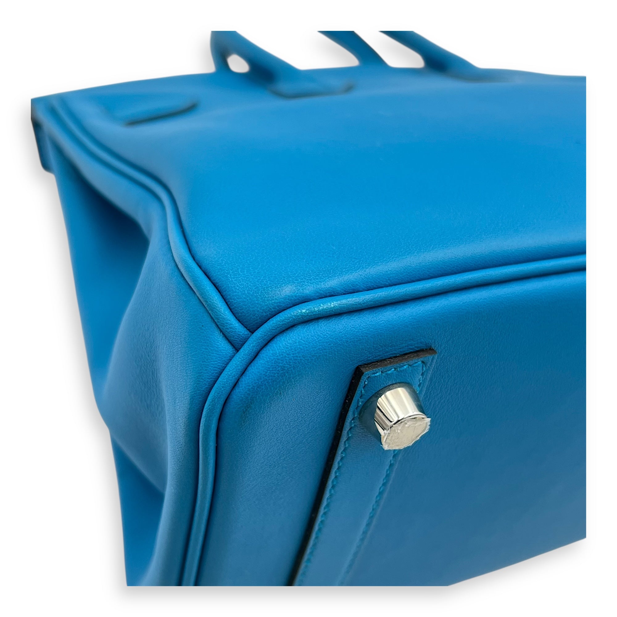 Birkin 25 Blue Zanzibar Top Handle Bag in Swift, Silver hardware