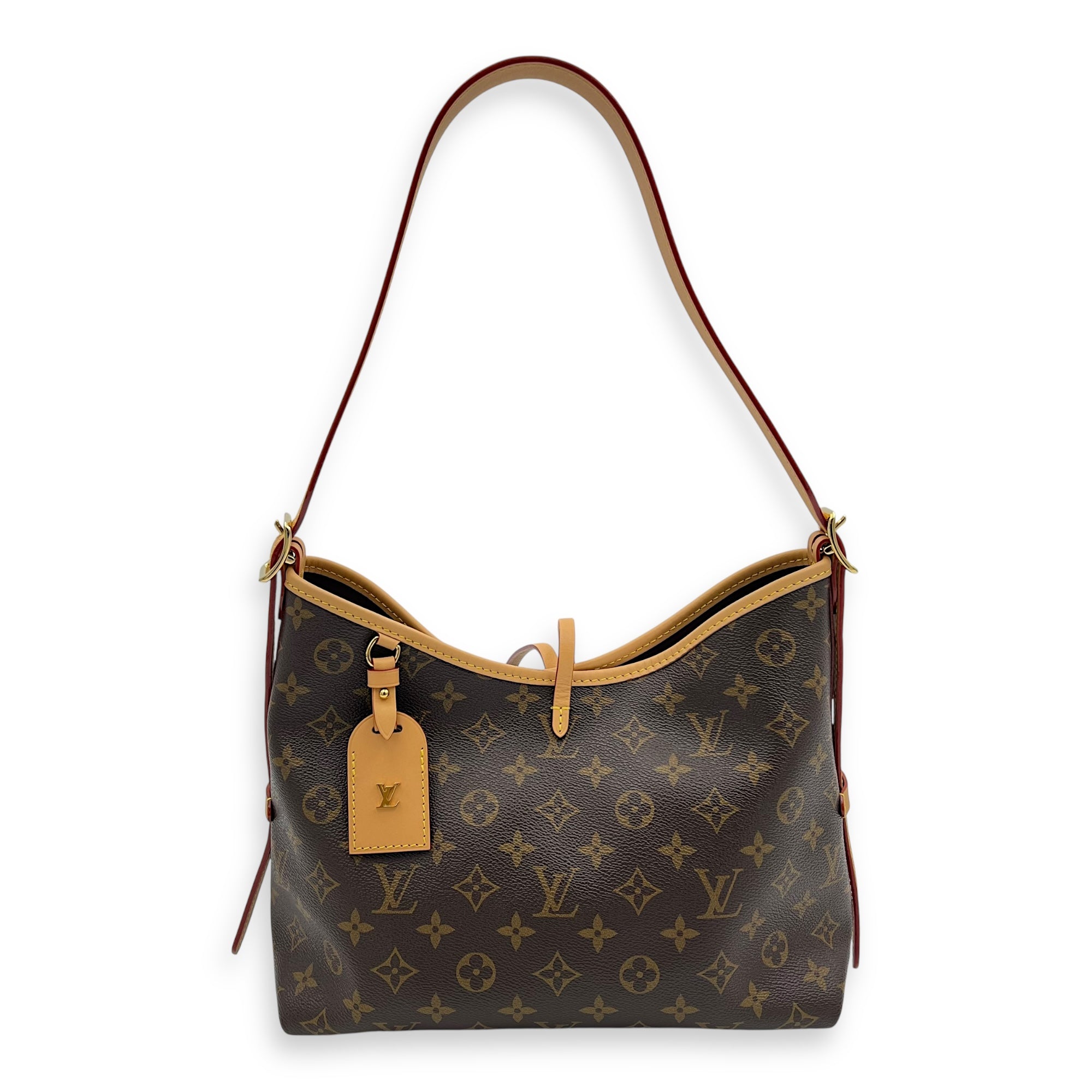 Carryall PM Brown Shoulder Bag in Monogram Coated Canvas, Gold hardware
