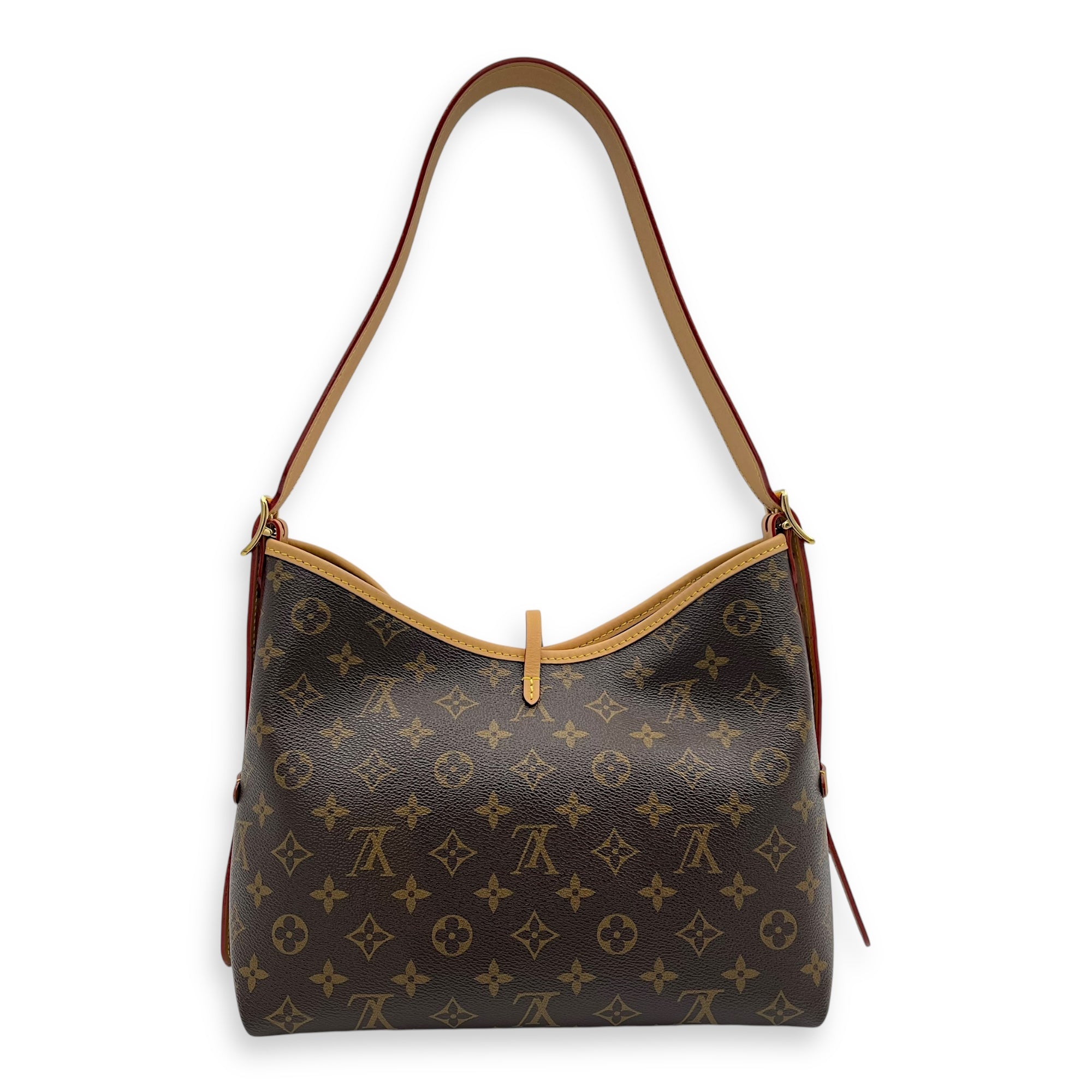 Carryall PM Brown Shoulder Bag in Monogram Coated Canvas, Gold hardware
