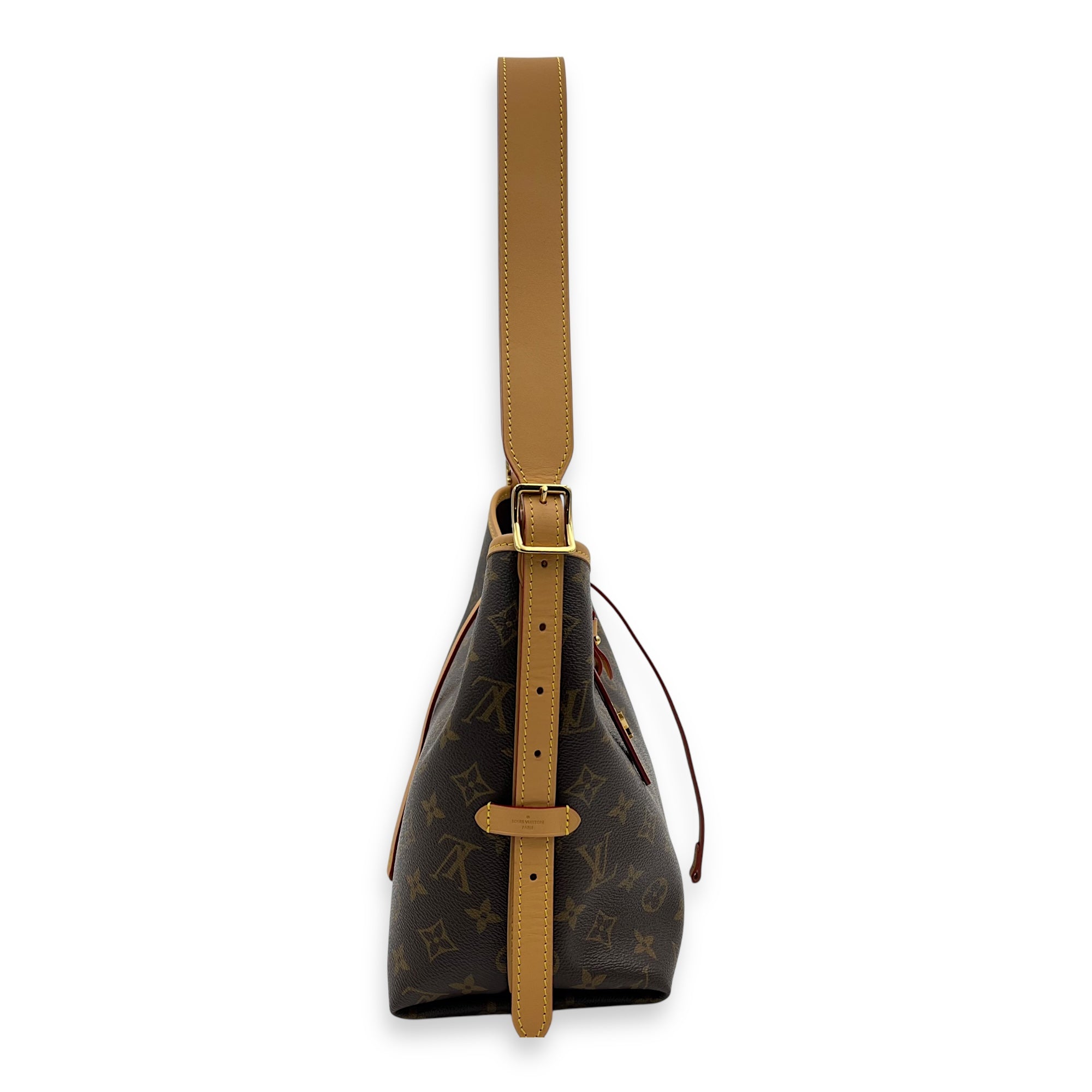 Carryall PM Brown Shoulder Bag in Monogram Coated Canvas, Gold hardware